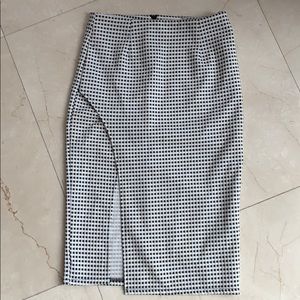 black and white plaid skirt with slit